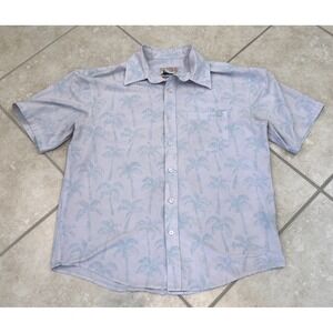 Huk Buton Shirt Up Sz S Blue Palm Print Short Sleeve Cruise Travel Casual Party